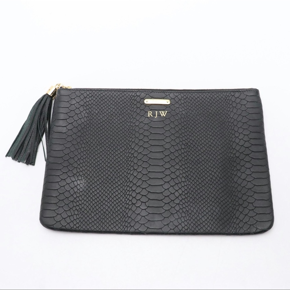 Chic Black Snakeskin Clutch with Tassel